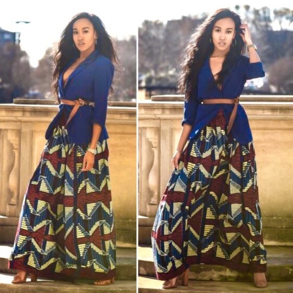 Anthropologie African Skirt full & Denim Blazer Outfit - Picture 9 of 11